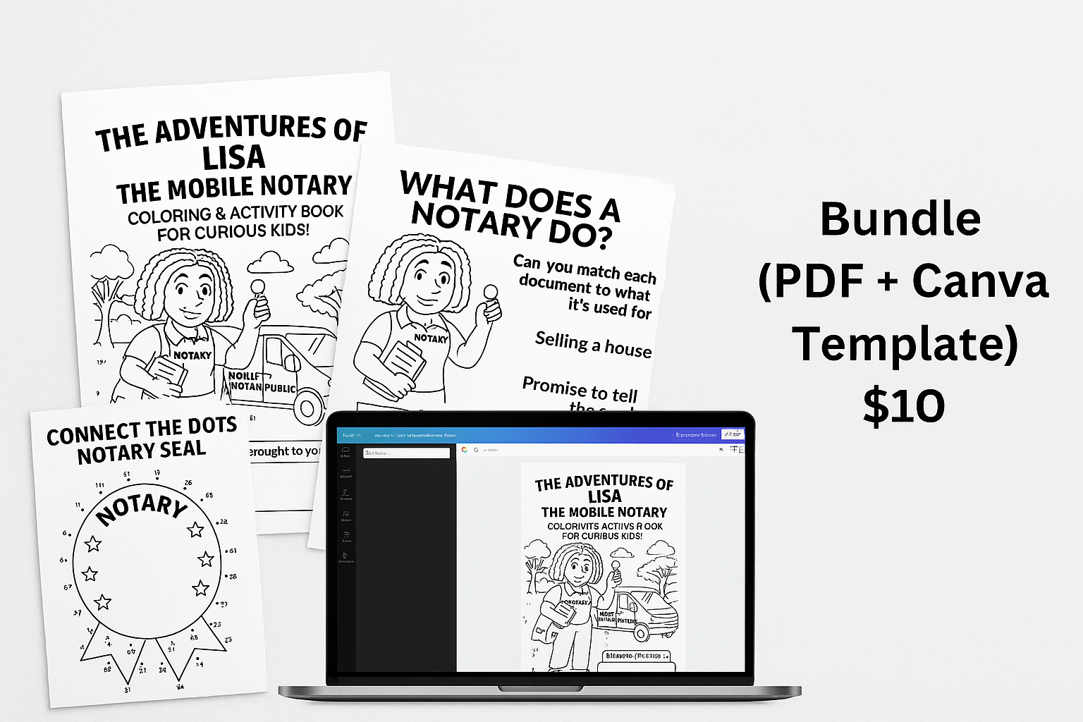 Lisa the Mobile Notary Coloring & Activity Book – Kids Learn About Notaries (Digital & Printable)